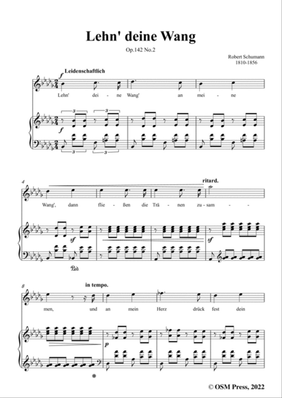 Schumann-Lehn deine Wang,Op.142 No.2,in b flat minor Voice scores gallery preview page 3