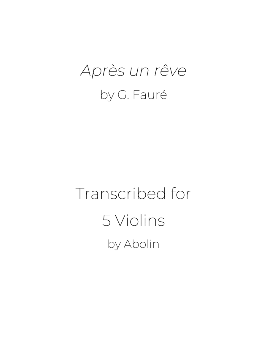Fauré: Après un rêve - 5 Violins Chamber Music scores gallery preview page 1