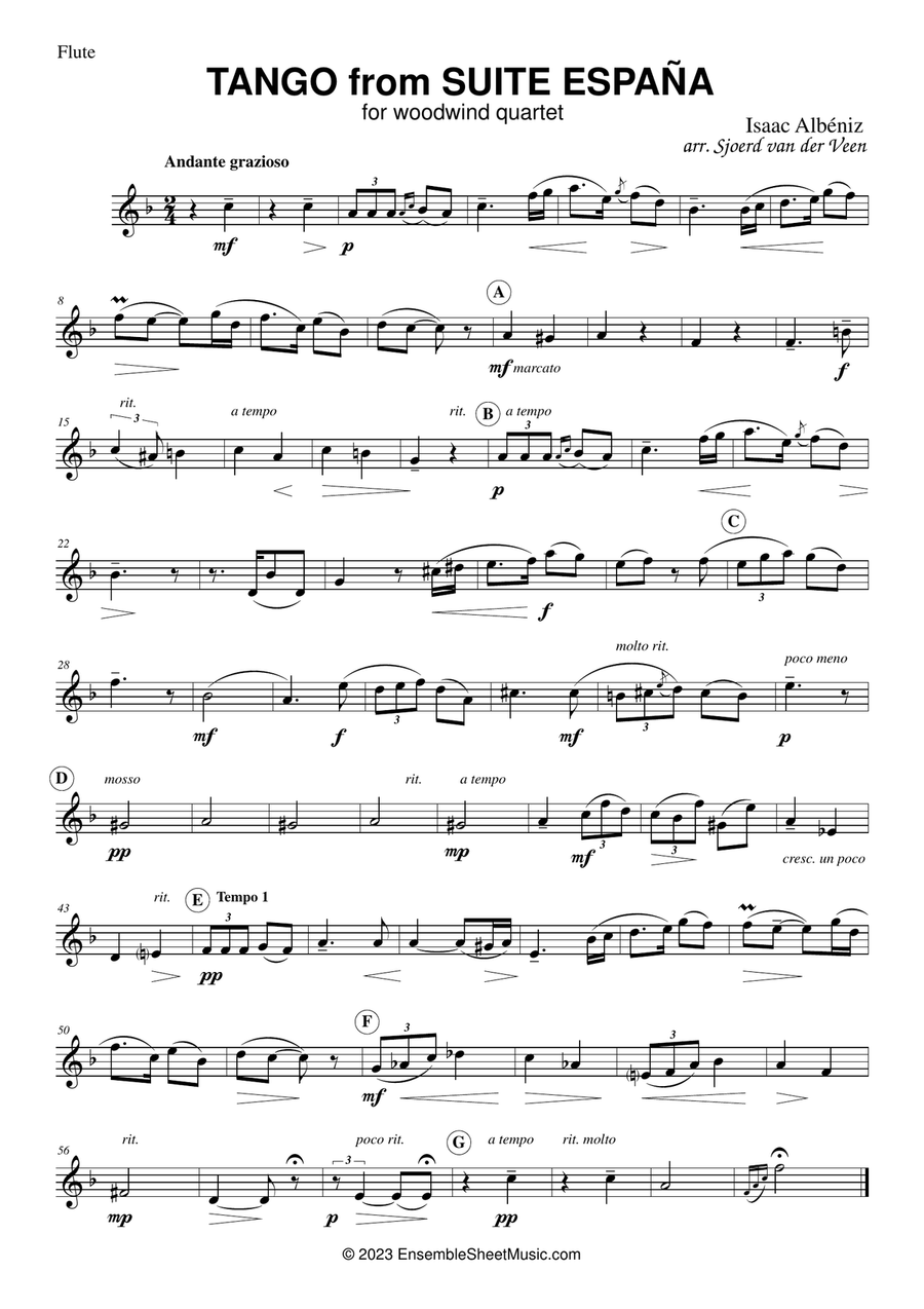 Tango from España Woodwind Quartet scores gallery preview page 5