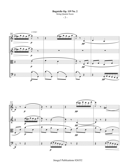 Beethoven: Bagatelle Op. 119 No. 2 for String Quartet image number null