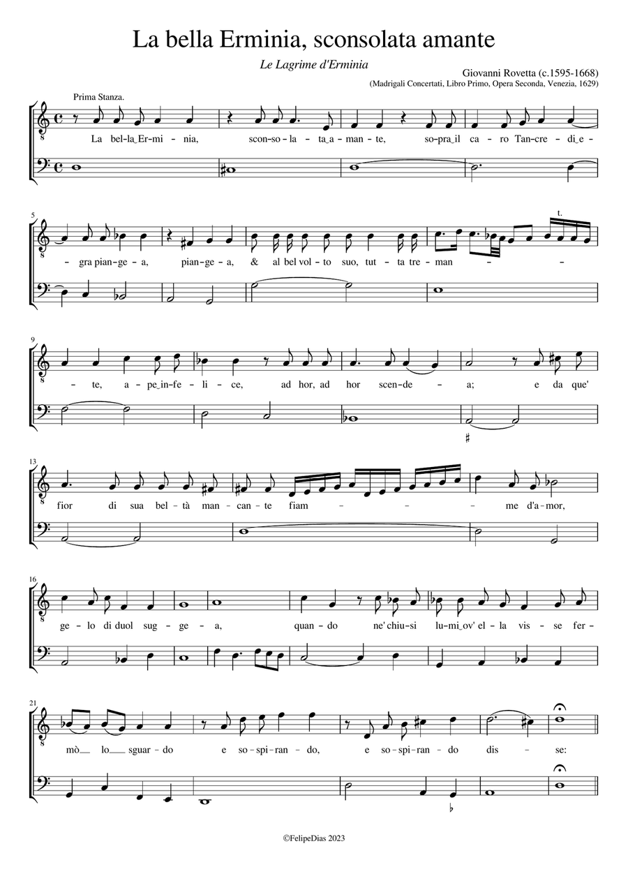 Le lagrime d'Erminia (La bella Erminia, sconsolata amante) High Voice scores gallery preview page 1