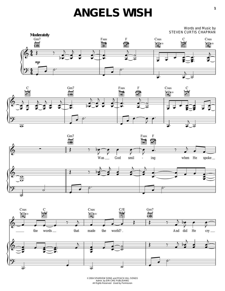 Angels Wish Piano, Vocal, Guitar scores gallery preview page 1