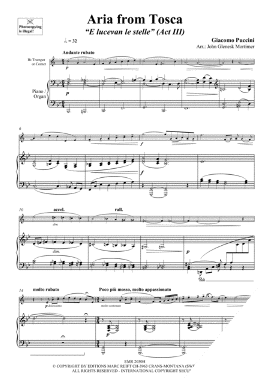 Aria from Tosca Cornet scores gallery preview page 3