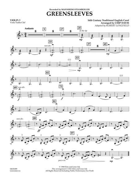 Greensleeves - Violin 3 (Viola Treble Clef)