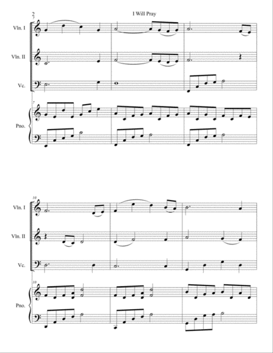 I Will Pray - Violin I & II, Cello, Piano Piano Quartet scores gallery preview page 3