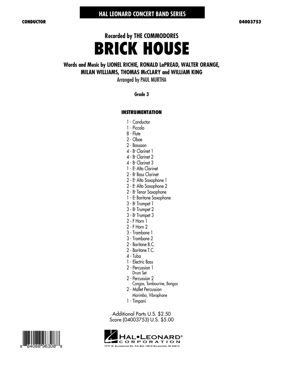 Brick House - Conductor Score (Full Score)