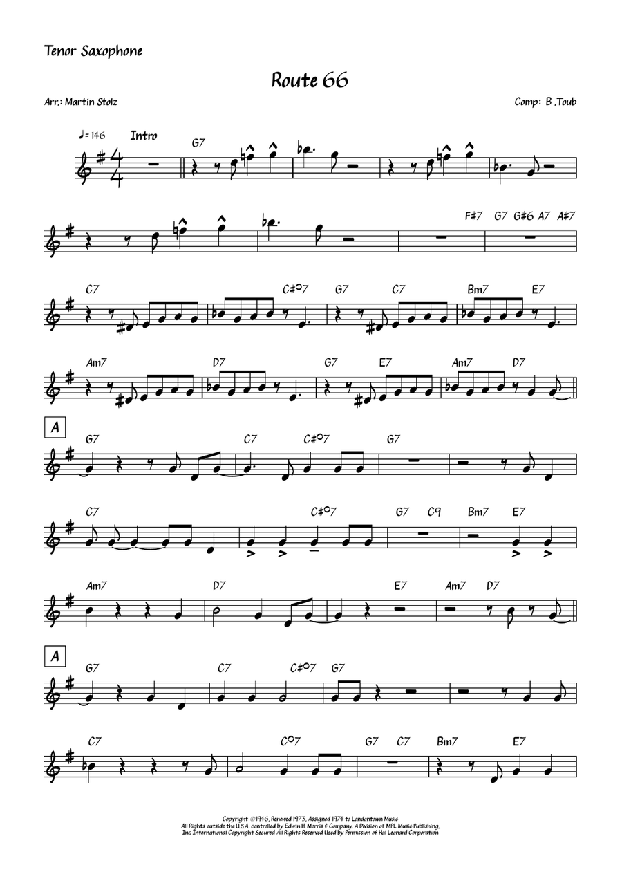 Route 66 Tenor Saxophone scores gallery preview page 2