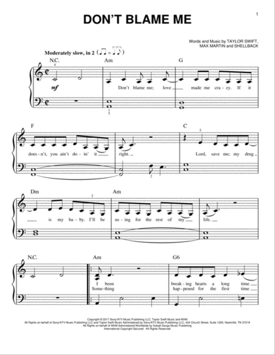 Don't Blame Me Easy Piano scores gallery preview page 1