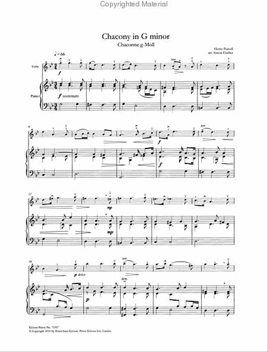 Chacony in G Minor for Violin and Piano Violin Solo scores gallery preview page 2