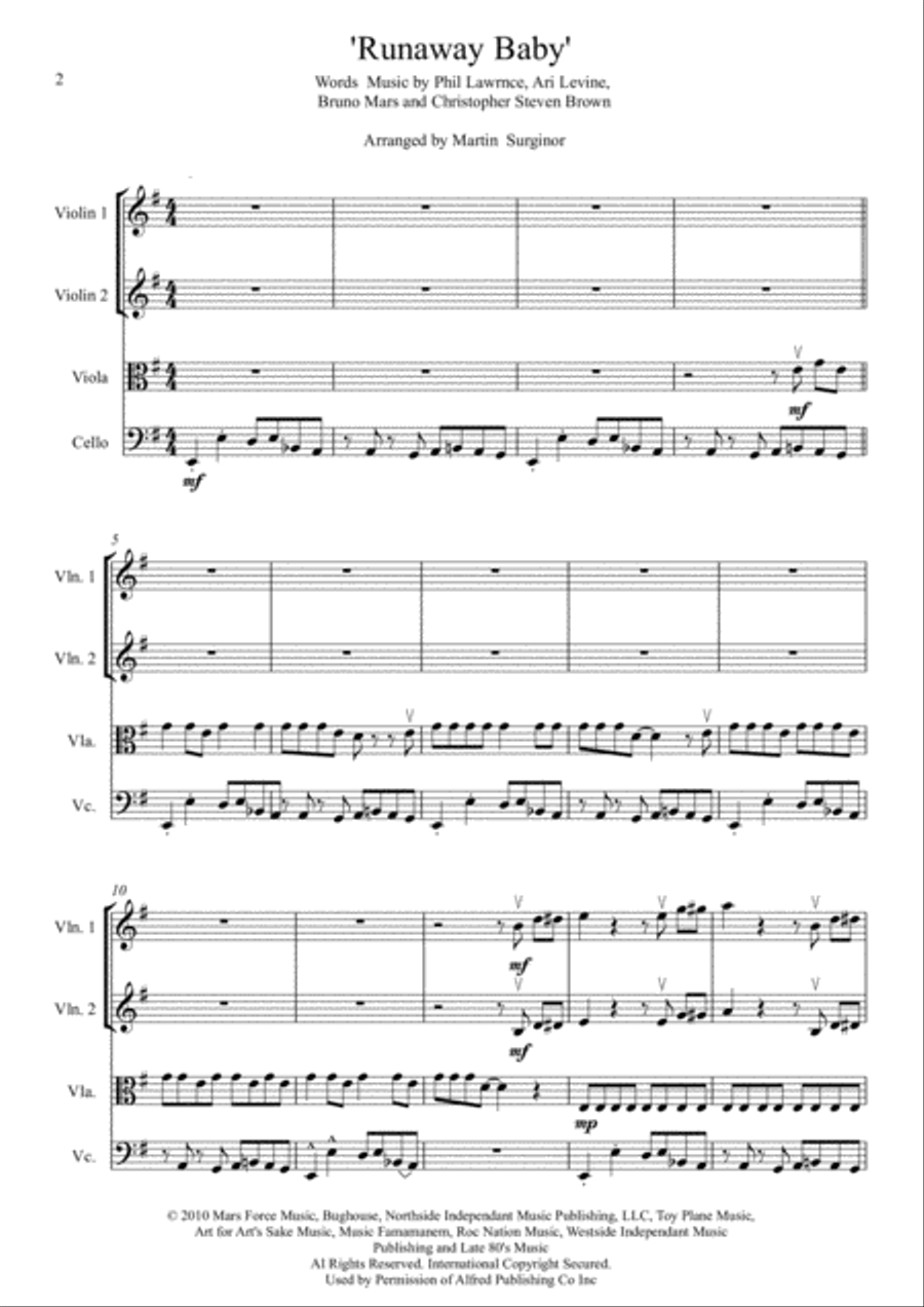 Runaway Baby Runaway Baby String Quartet scores gallery preview page 2