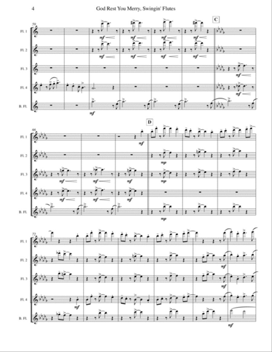 God Rest You Merry, Gentlemen (Flute Quintet or Choir) Flute Choir scores gallery preview page 4
