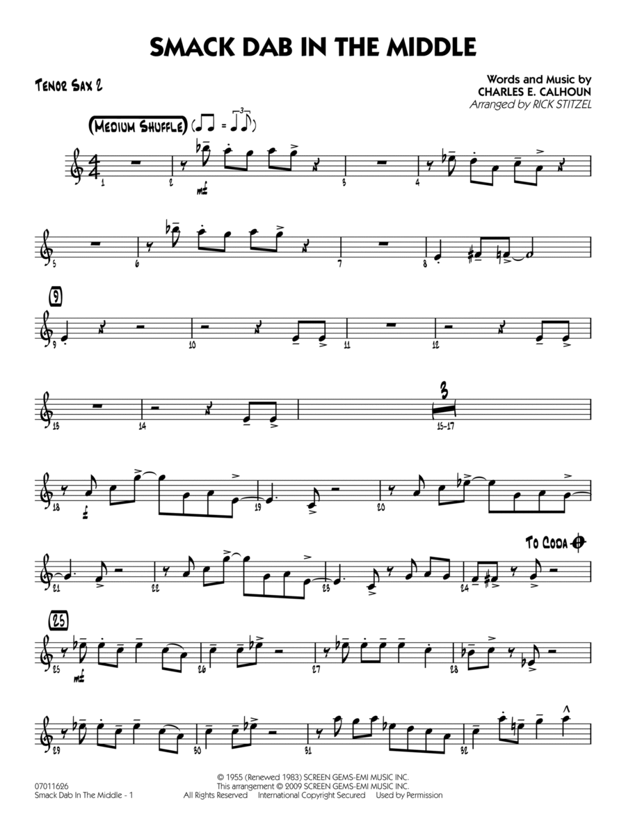Smack Dab In The Middle - Tenor Sax 2 Jazz Ensemble scores gallery preview page 1
