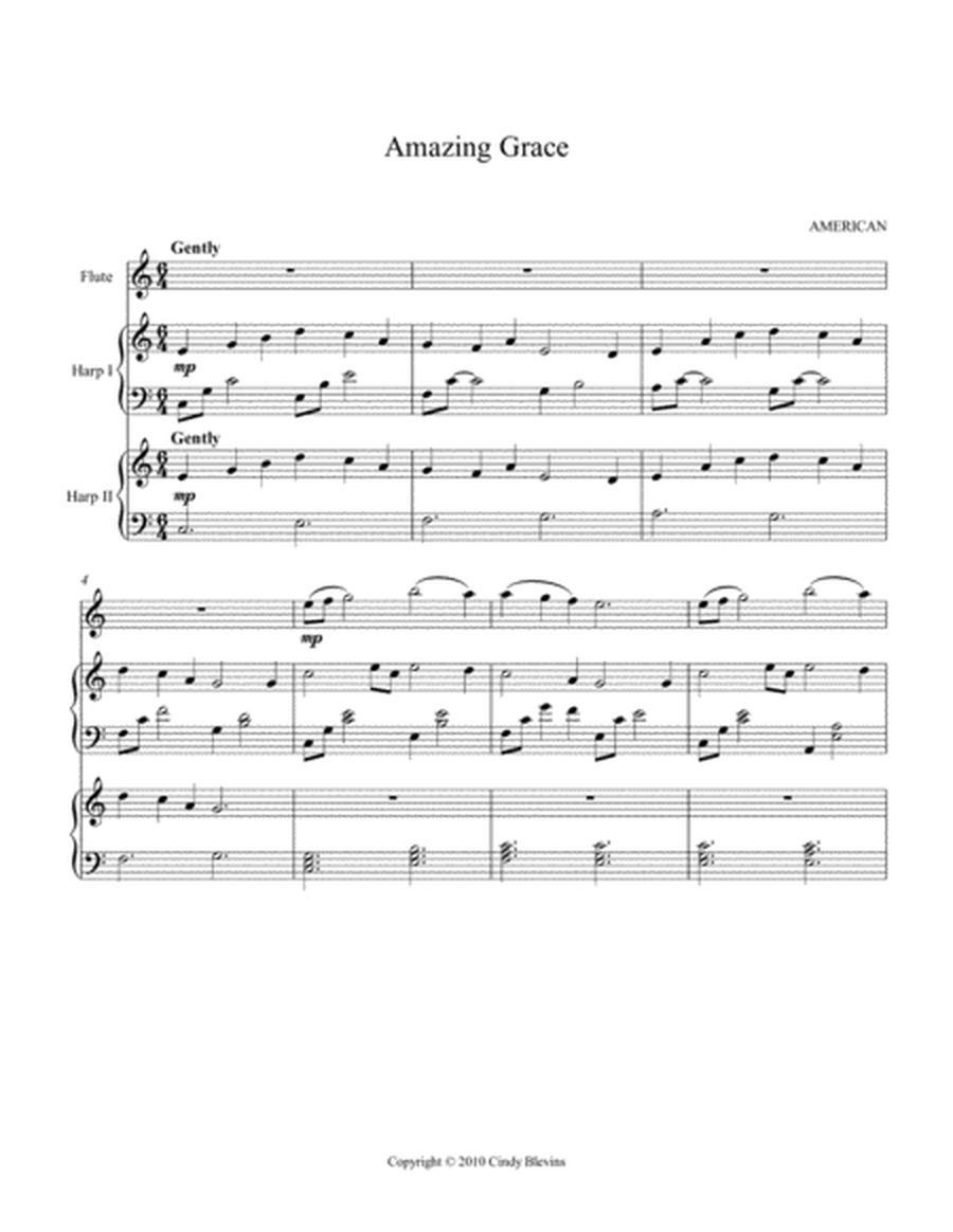 Amazing Grace, for Two Harps Plus Flute image number null