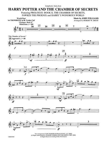 Harry Potter and the Chamber of Secrets, Symphonic Suite from: (wp) 1st B-flat Trombone T.C.