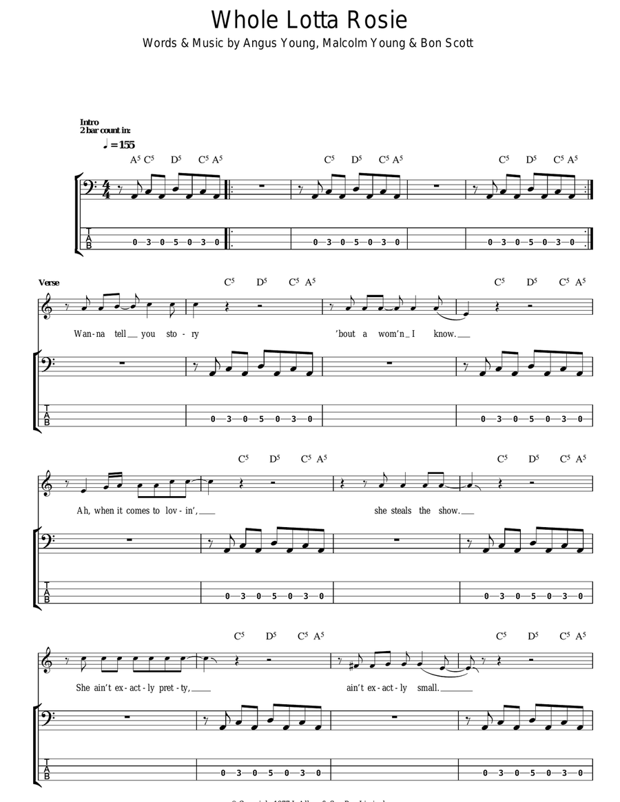 Whole Lotta Rosie Whole Lotta Rosie Bass Guitar Tablature scores gallery preview page 1
