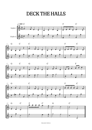 Book cover for Deck the Halls for violin duet • easy Christmas song sheet music w/ chords