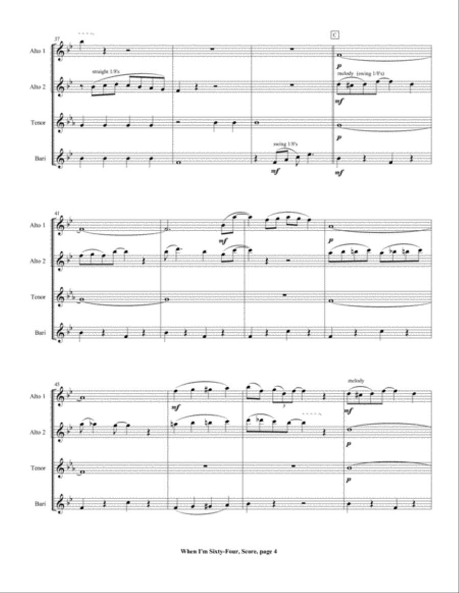 When I'm Sixty-Four Woodwind Quartet scores gallery preview page 6