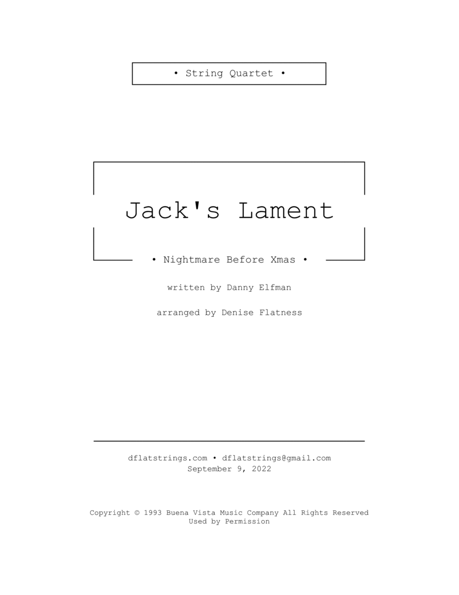 Jack's Lament String Quartet scores gallery preview page 1