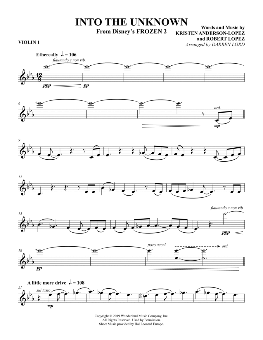 Into the Unknown (from Frozen 2) - Violin 1 String Quartet scores gallery preview page 1