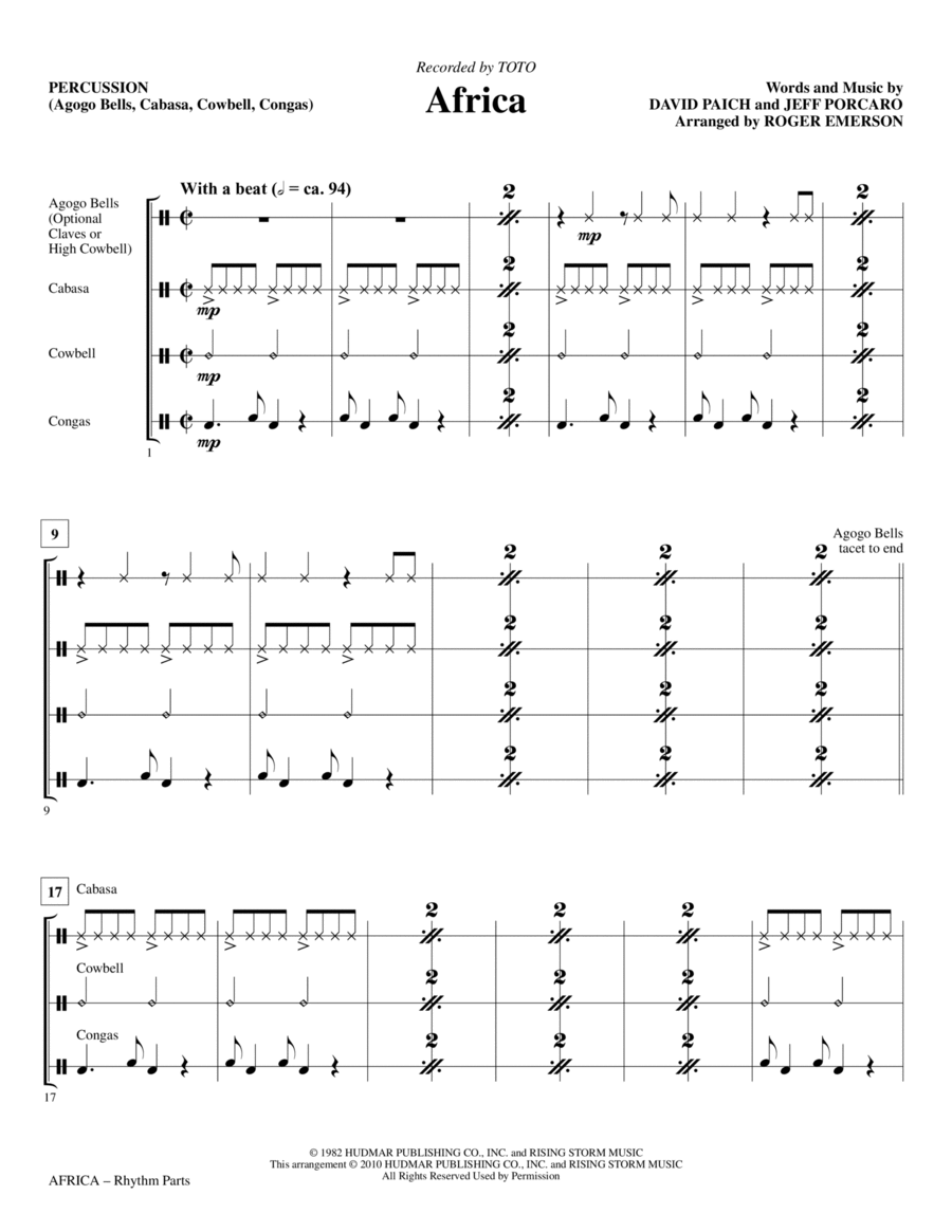 Africa (arr. Roger Emerson) - Percussion Choir scores gallery preview page 1