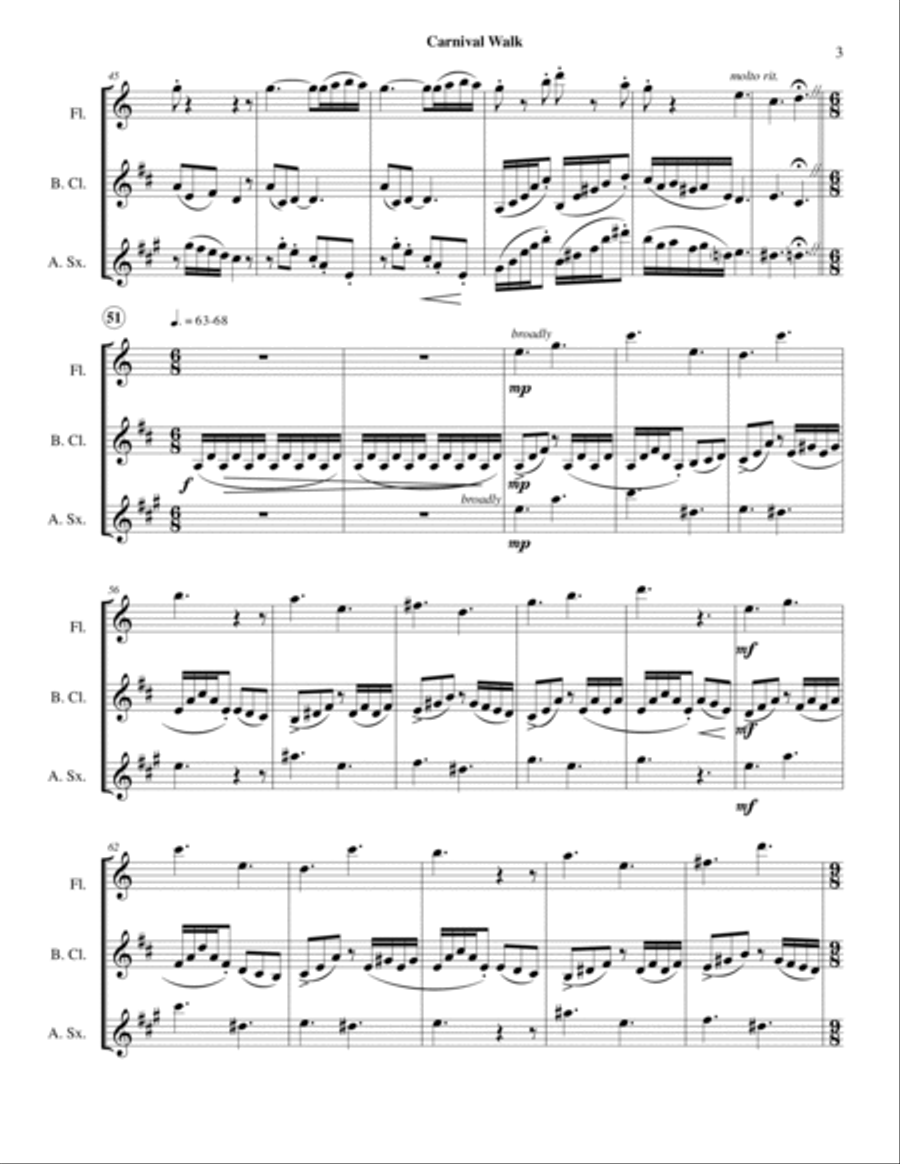 Carnival Walk (Fl-Cl-Sax) Woodwind Trio scores gallery preview page 5