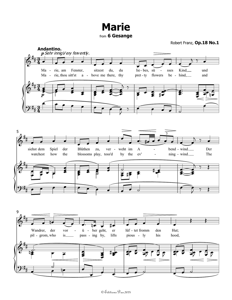 Marie, by Robert Franz, in D Major Voice scores gallery preview page 3