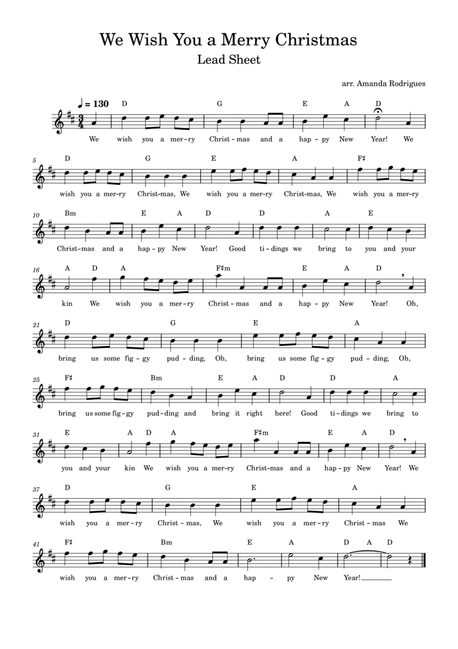We Wish You a Merry Christimas - Easy Lead Sheet in D Major Easy Piano scores gallery preview page 1