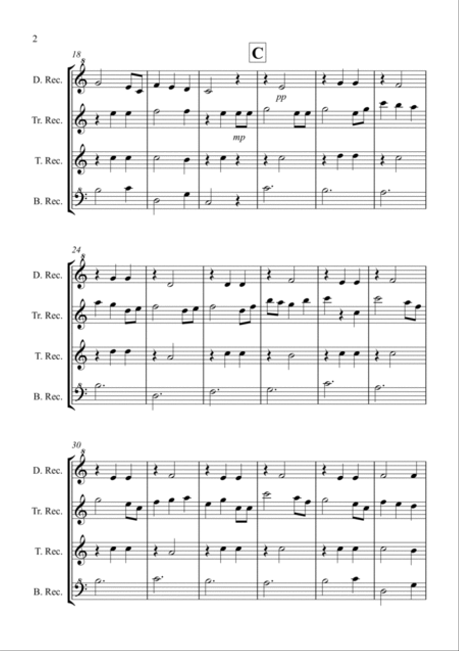 Brahms Lullaby for Recorder Quartet Recorder scores gallery preview page 2