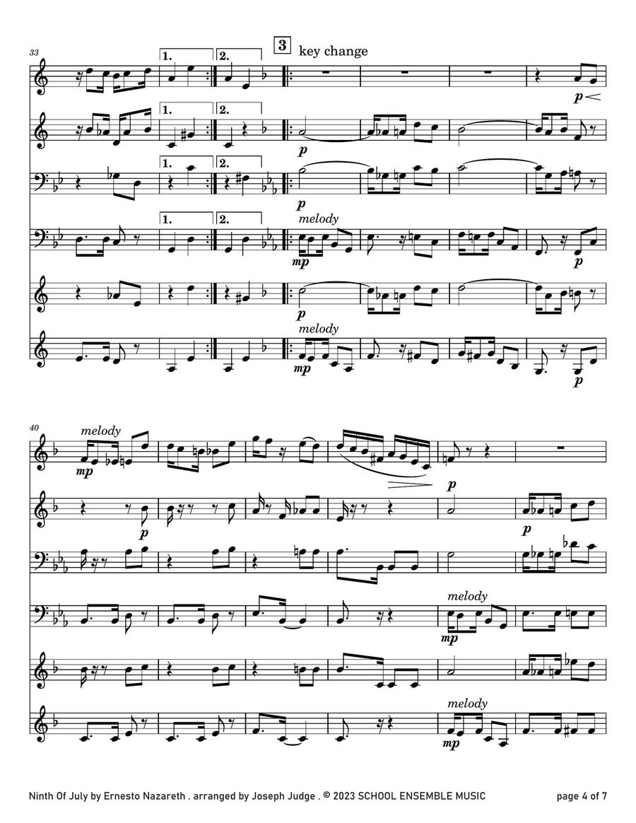 Ninth of July by Nazareth for Brass Quartet in Schools Brass Quartet scores gallery preview page 4