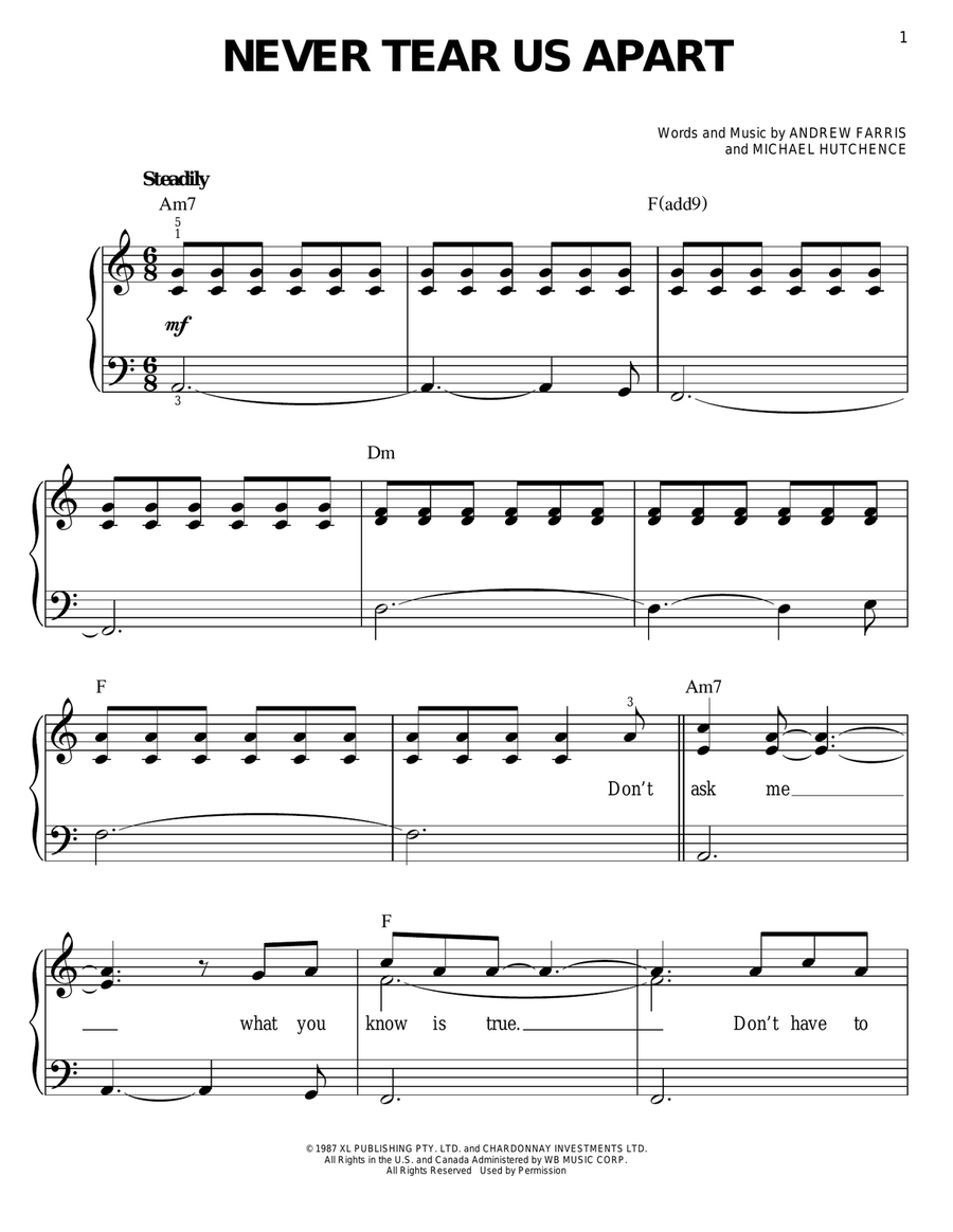 Never Tear Us Apart Never Tear Us Apart Easy Piano scores gallery preview page 1
