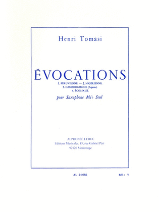 Book cover for Evocations, For Solo Saxophone
