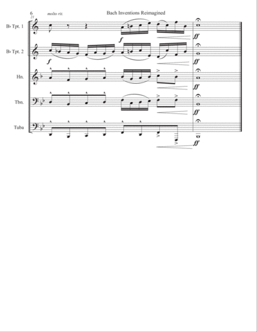 Bach Invention Reimagined #1 Brass Ensemble scores gallery preview page 6
