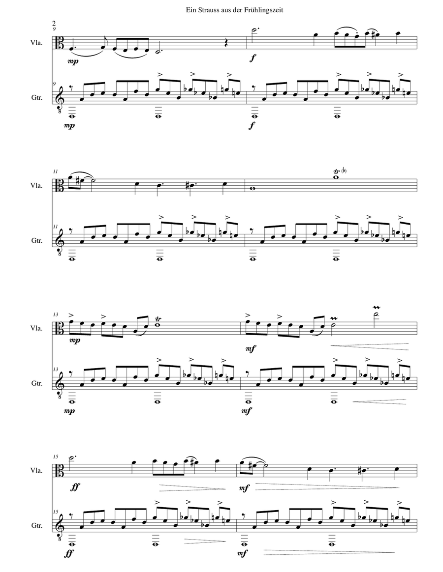 Ein Strauss aus der Frühlingszeit (A bunch of flowers from springtime) for viola and guitar String Duet scores gallery preview page 2