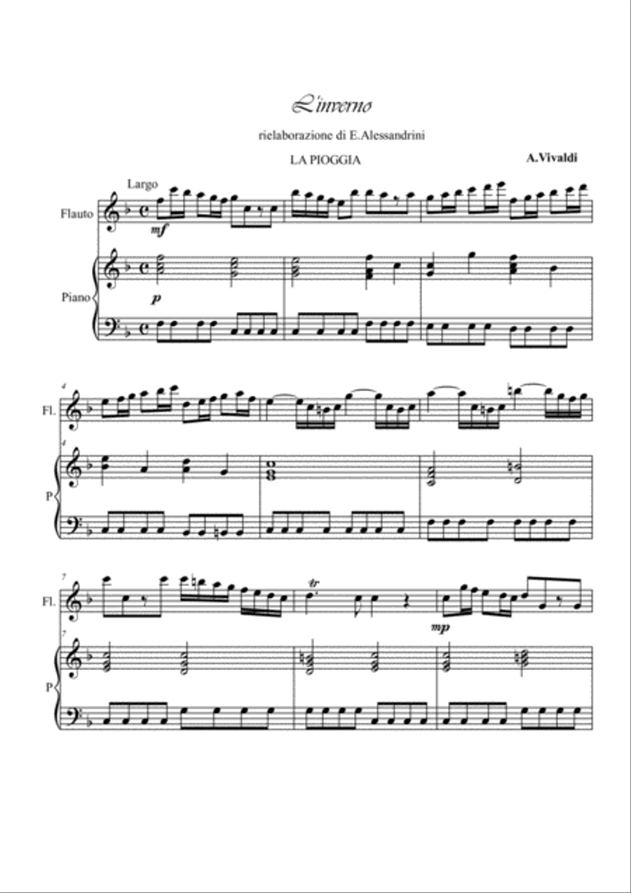 Vivaldi from The Four Seasons: Winter-The Rain arranged for flute and piano duo Woodwind Duet scores gallery preview page 1