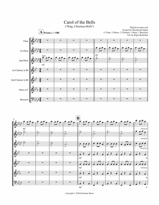Carol of the Bells (F min) (Woodwind Septet - 1 Flute, 2 Oboe, 2 Clar, 1 Hrn, 1 Bassoon)