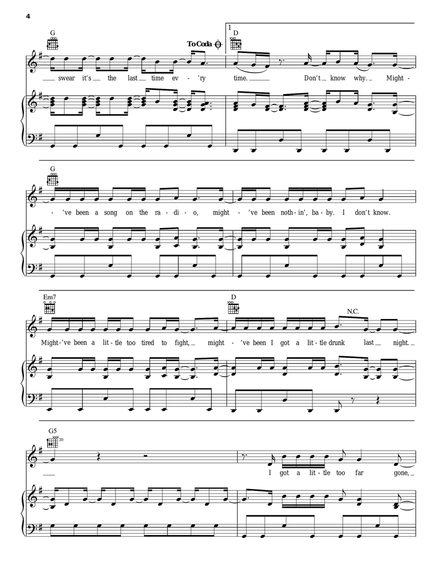 Drunk Last Night Drunk Last Night Piano, Vocal, Guitar scores gallery preview page 4
