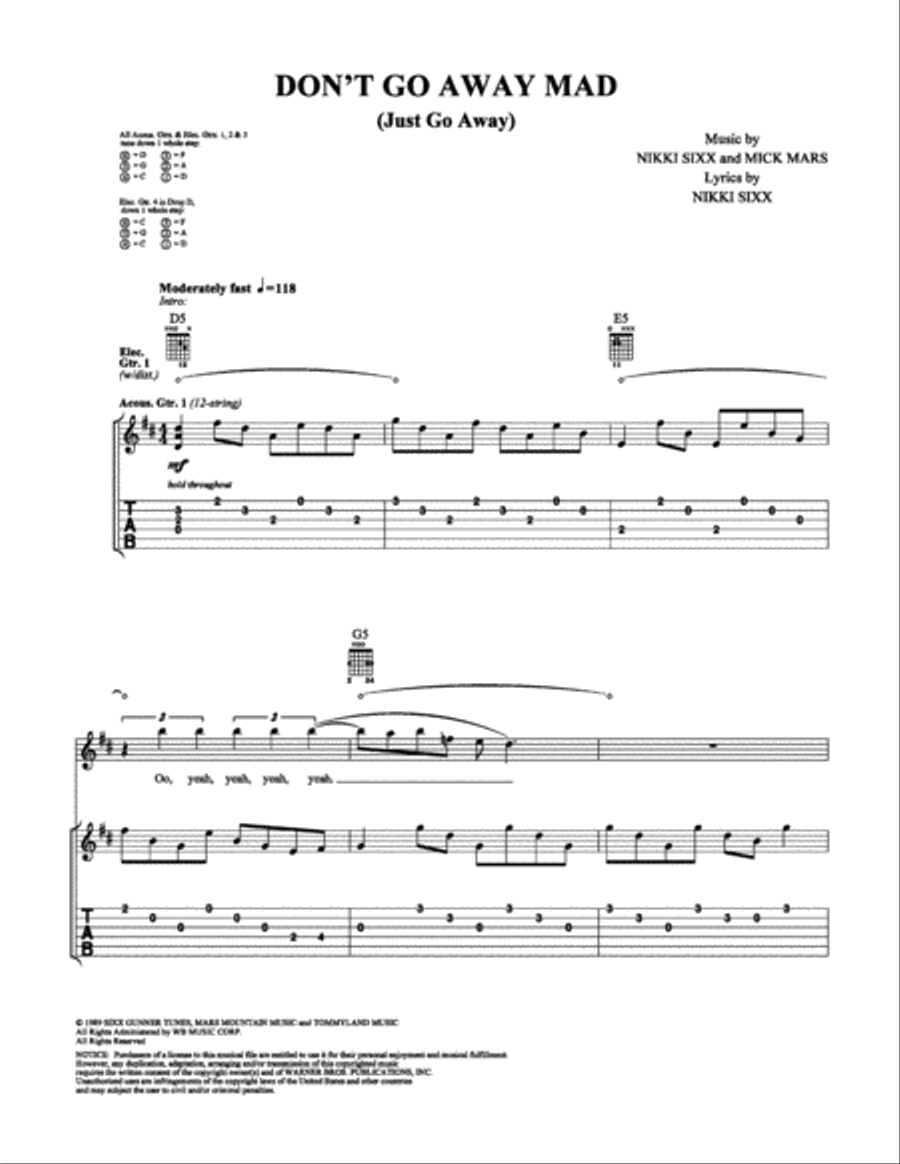 Don't Go Away Mad Electric Guitar scores gallery preview page 1