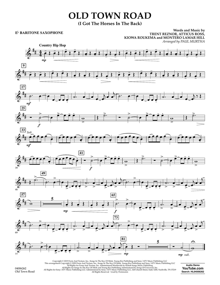 Old Town Road (arr. Paul Murtha) - Eb Baritone Saxophone Concert Band scores gallery preview page 1