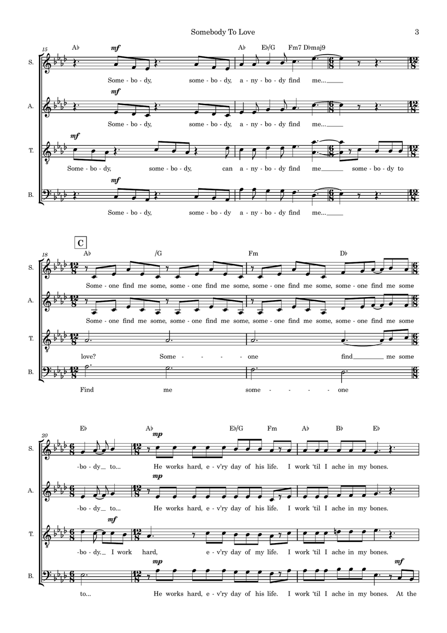 Somebody To Love (arr. Ed Aldcroft) 4-Part scores gallery preview page 3