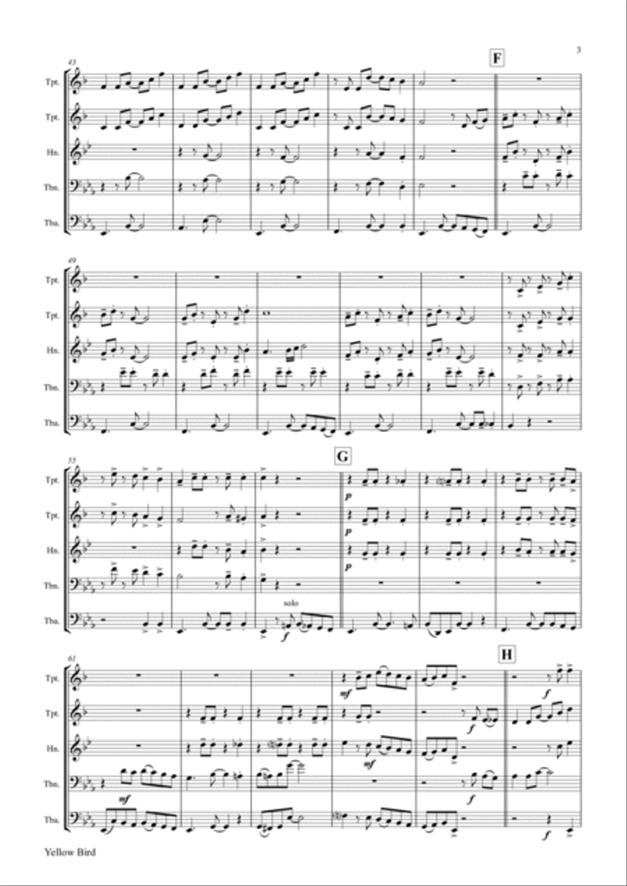 Yellow Bird - Haitian Folk Song - Calypso - Brass Quintet Brass Quintet scores gallery preview page 4