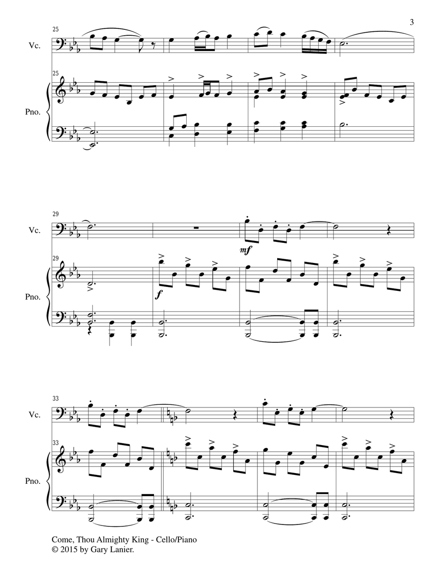COME, THOU ALMIGHTY KING (Duet – Cello and Piano/Score and Parts) Piano scores gallery preview page 4
