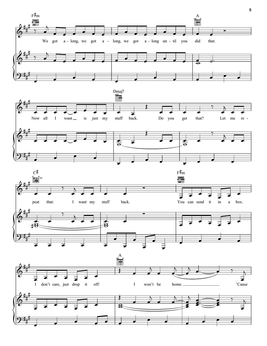 Potential Breakup Song Piano, Vocal, Guitar scores gallery preview page 5