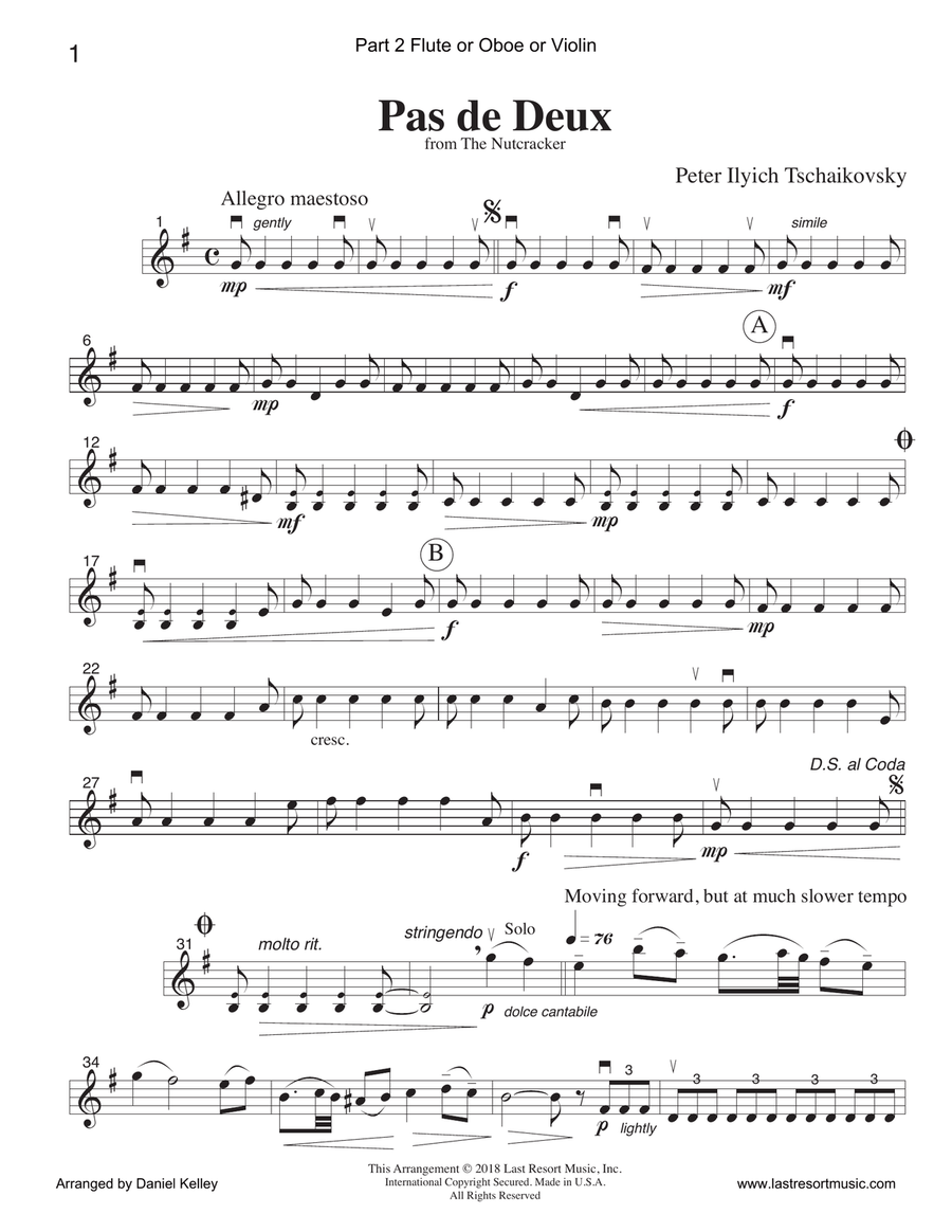 Pas de Deux from the Nutcracker for String Quartet or Piano Quintet with optional Violin 3 Part Piano Quintet scores gallery preview page 5