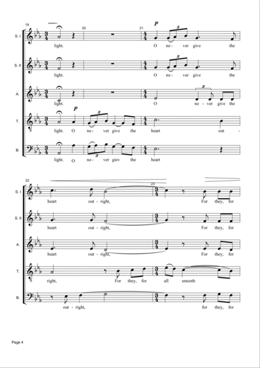 Never Give All The Heart - Part-Song for SATB Choir 4-Part scores gallery preview page 4