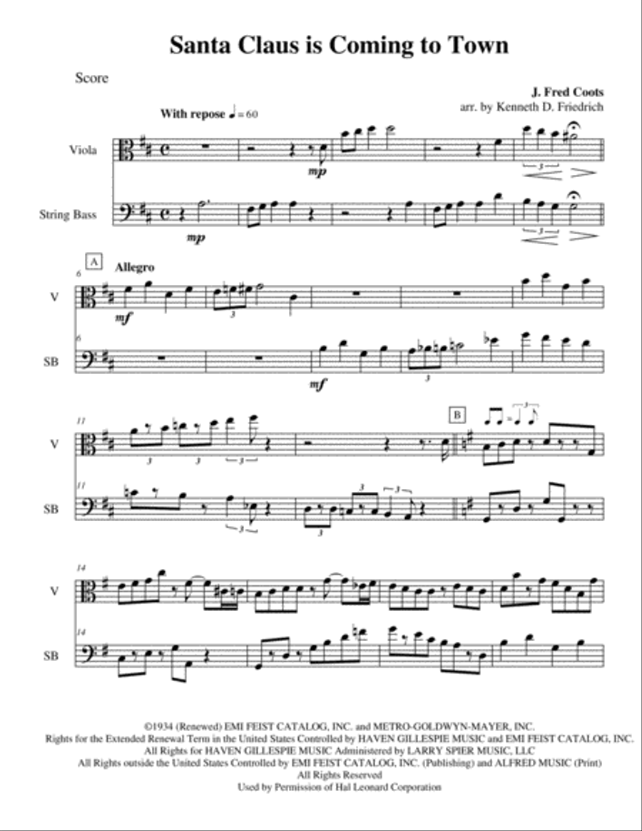 Santa Claus Is Comin' To Town String Duet scores gallery preview page 1