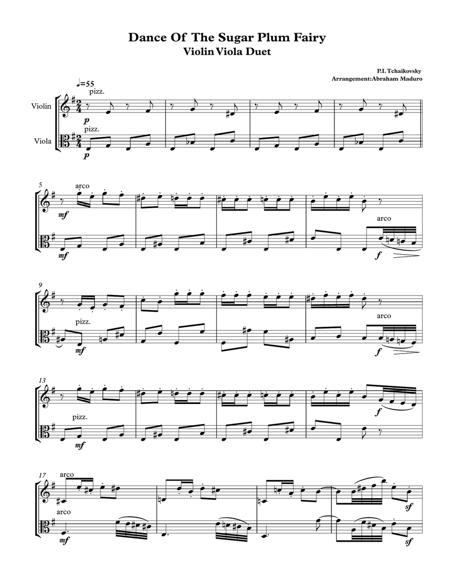Dance of the Sugar Plum Fairy from The Nutcracker-Violin Viola Duet String Duet scores gallery preview page 1