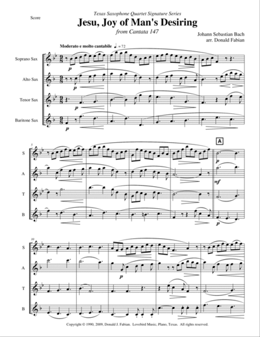 Jesu, Joy of Man's Desiring Saxophone Quartet scores gallery preview page 4
