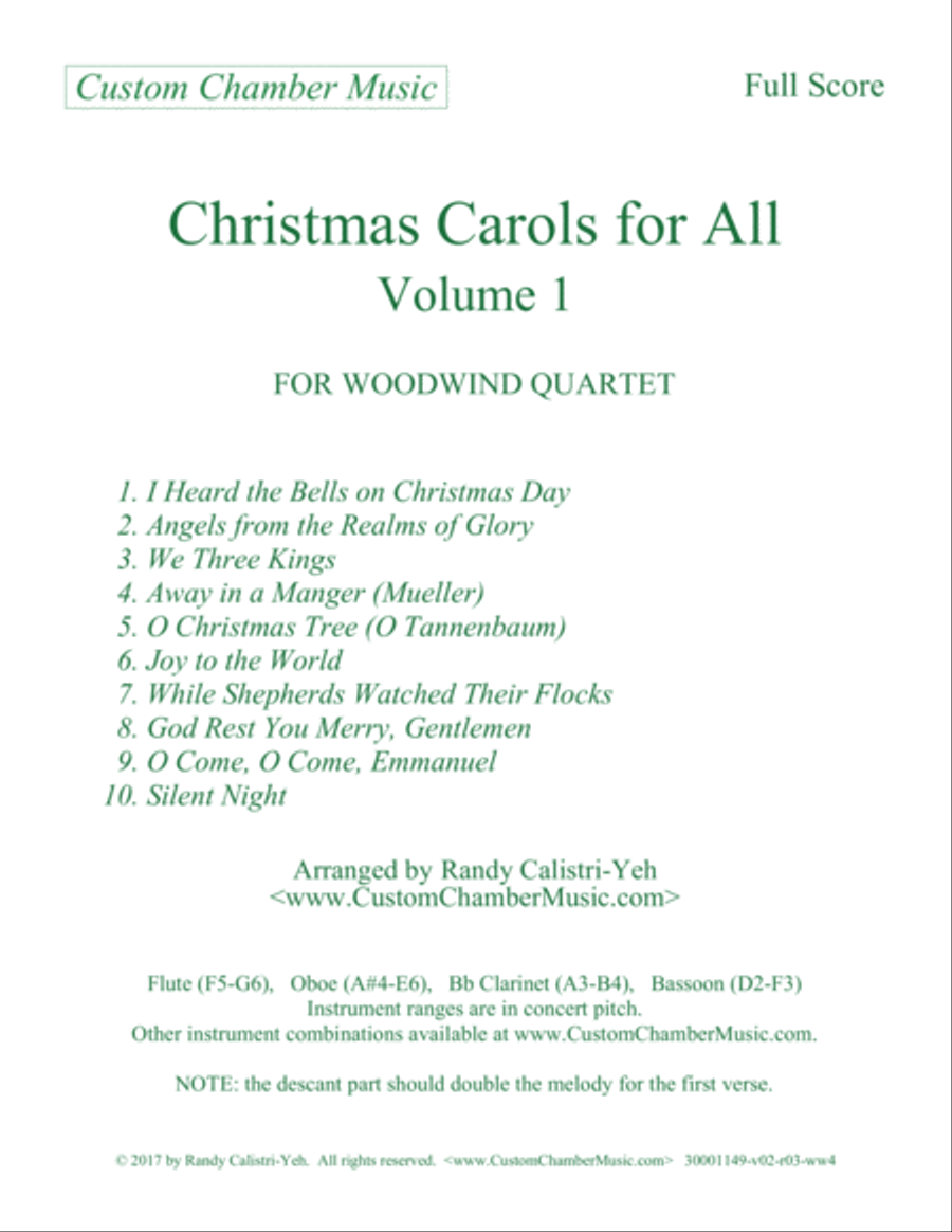 Christmas Carols for All, Volume 1 (for Woodwind Quartet)