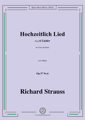 Book cover for Richard Strauss-Hochzeitlich Lied,in A Major
