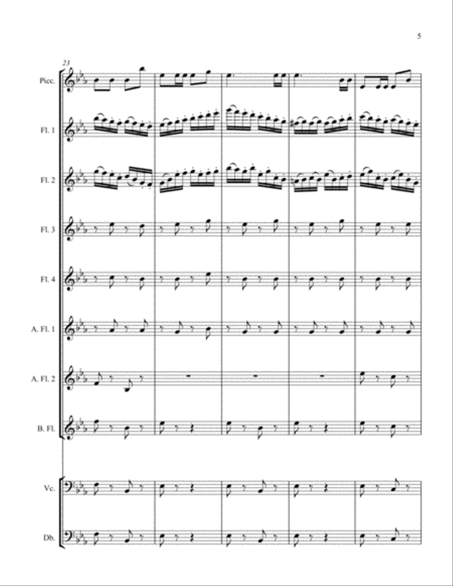Italian Polka by Sergei Rachmaninoff arranged for flute choir - Pic, 4 C flutes, 2 alto lutes, bass Flute Choir scores gallery preview page 6